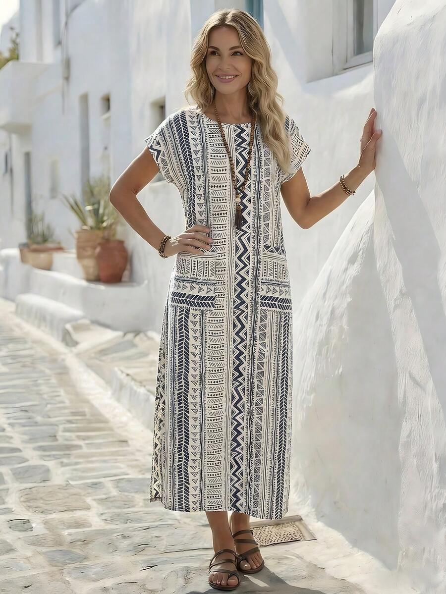 Faunlyn Women's Casual Holiday Geometric Print Long Dress,Summer Dresses For Women - Multicolor - View 1