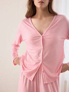 Ocili 简约舒适无领柔软女士睡衣套装 - 淺粉色 - 查看 4