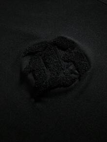 Manfinity Roghcode 男士纯色字母刺绣圆领短袖T恤和短裤休闲套装 - 黑色 - 查看 4