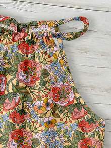 SHEIN LUNE Áo kiểu nữ cổ yếm in hoa, thích hợp cho kỳ nghỉ, hẹn hò, mùa xuân/hè. - Nhiều màu - Xem 2