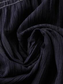 Linhara 大码女式夏季休闲度假印花V领荷叶边衬衫，波西米亚风女式上衣，夏季女式上衣 - 藏蓝色 - 查看 4