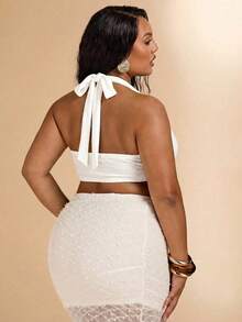 SHEIN BAE Plus Size Women Draped Neck Halter Ruched Metal Decor Sexy Elegant Tank Top, Summer Tops - White - View 2