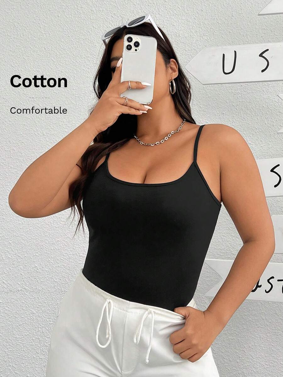 SHEIN EZwear 高彈性黑色針織基礎款式女士背心 - 黑色 - 查看 1