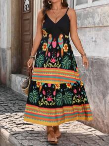 EMERY ROSE Vestido de moda con cintura ceñida y estampado, estilo de vacaciones para mujer de talla grande. Vestido de verano de talla grande con estilo tropical, vestido bohemio de talla grande, vestido de vacaciones de talla grande con estilo español, vestido envolvente para damas, vestido de mujer con descuento de código Ycv9w - Multicolor - Ver 5