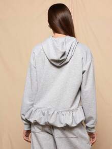 COUREZ Oversized Hoodie With Bubble Hem /Y2K Spring Cute Grey Hoodies For Women Going Out Party Streetwear Summer - Grey - View 3