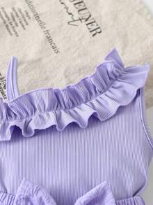 SHEIN Bộ áo thun hai dây họa tiết hoa dễ thương cho bé gái, phối cùng quần short có nơ, thoải mái cho mùa hè và mùa thu. - Màu tím hoa cà - Xem 3