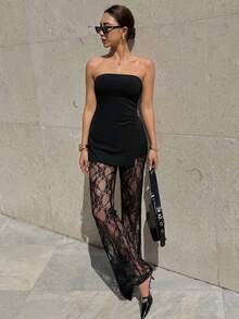 Siren Gaze Women's New Bandeau Top & Lace Pants Set - Black - View 6