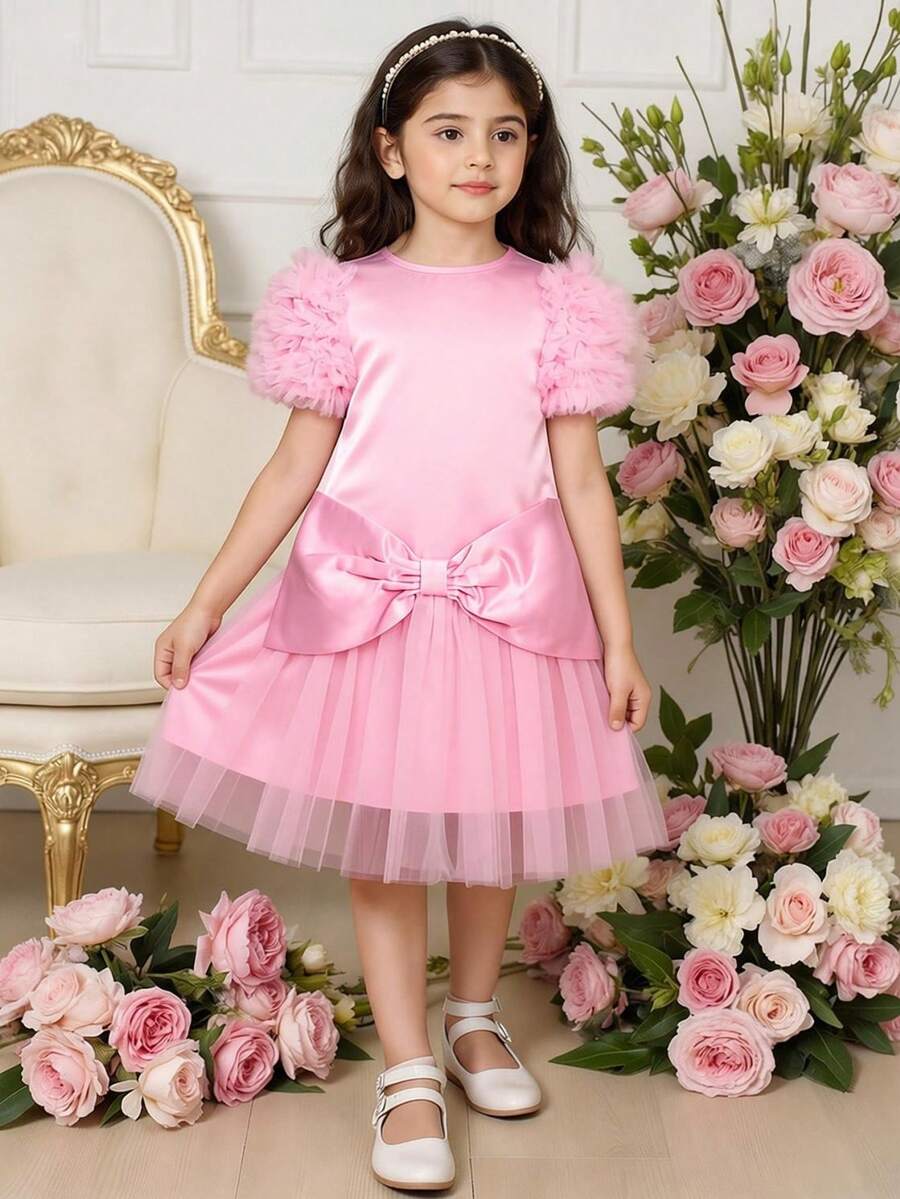 Young Girl Cute Princess Dress With Heavy Duty Fabric Design Elegant Style, Suitable For Party Dressing - Pink - View 1