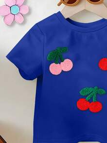 2pcs Baby Girls' Cute Cherry Print T-Shirt And Flare Pants Outfit, Comfortable And Versatile For Spring, Summer, Autumn, Winter - Multicolor - View 5