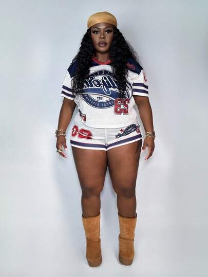 Truni 2pc Set Women's Casual Simple Jersey Outfit, Car Race Style "California" English Print, Spring/Summer 2025 Sporty Dress Suitable For Going Out