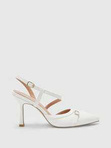 CUCCOO BIZCHIC Tacones altos de moda con diseño de hebilla y punta afilada para uso diario - Beis - Ver 2