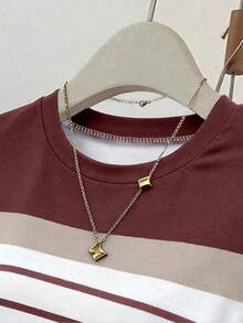 SHEIN 两件套女士夏季上衣，收腰T恤，经典条纹和甜美樱桃印花设计，优雅套装，休闲、户外、学生装 - 彩色 - 查看 4