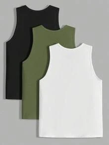 EASEVO Plus Size Men's Casual Solid Color Round Neck Tank Top, Versatile For Summer Men's Tank Tops Pack Men's Cut Sleeve Tank Top - Multicolor - View 2