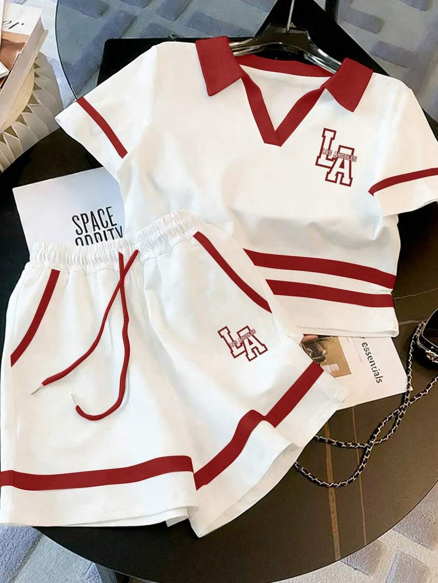 Franclia Bộ áo polo tay ngắn ôm dáng + quần short thường ngày - trắng - Xem 1
