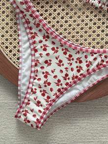 Swim Mod Women's Floral Print Tie-Front Ruched Triangle Bikini Set - Multicolor - View 4