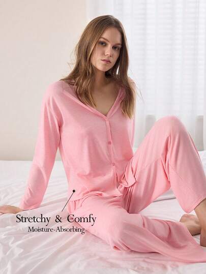 Ocili Conjunto de pijama minimalista, cómodo y suave sin cuello para mujer