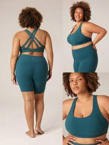 GLOWMODE FeatherFit™ Multi Crossover Strap Adjustable Buckle Back Sports Bra Low Impact Yoga Daily Removable Cups - Dark Green - View 8