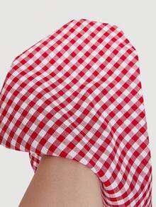 SHEIN MOD Women's Red & White Plaid Backless Twist Ruched Cami Mini Dress,Red Plaid Dress,Picnic Dresses,Tea Party Outfits,Beach Dress,Going Out ,Summer Holiday Outfitsvacation - Red and White - View 9