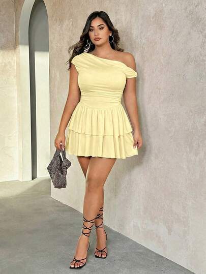 SHEIN BAE 大码女式豹纹粉色碎花露肩短裙，春季女装，夏季女装，音乐节/演唱会女装/锐舞派对女装，复活节女装，春假女装，豹纹印花，女式生日连衣裙