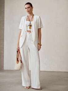 MOTF PREMIUM 女士白色短袖撞色蕾丝优雅外套 - 白色 - 查看 1