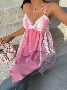 Cévolie 女士蕾丝边吊带背心，性感修身深V领无袖上衣，童话摇滚风格，适合度假和派对，时尚百搭，是送给家人和朋友的绝佳礼物。 - 彩色 - 查看 1