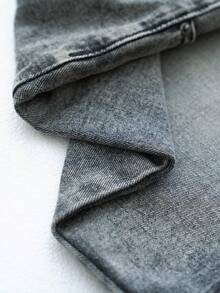 RONVEXI 男士斜口袋牛仔短裤夏季外出纯色牛仔短裤宽松浅灰色牛仔短裤，适合老公、男朋友的礼物 - 淺灰色 - 查看 7