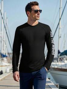 Manfinity KASUA Men's Ombre Letter Print Raglan Long Sleeve Rash Guard - Multicolor - View 3