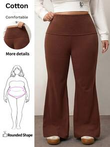 Enliva 大码女式高腰棉质喇叭裤，休闲瑜伽裤，棕色弹力喇叭裤，适合苹果型圆臀身材/2026/新年 - 咖啡棕 - 查看 9