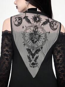 ROMWE Goth Top sin mangas con dobladillo asimétrico y diseño calado con corazón bordado y espinas, inspirado en el oscuro bosque prohibido - Negro - Ver 3