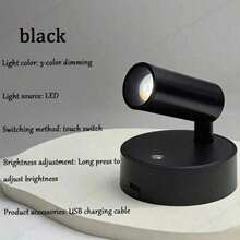 1pc LED Rechargeable Wall Light, Magnetic Spotlight, Painting Light, Nightlight, Bedside Reading Lamp, Eye-Caring Bedroom Night Light, Dimmable, Wireless No Drilling, 360° Rotatable Touch Control, Rechargeable Battery - Multicolor - View 12