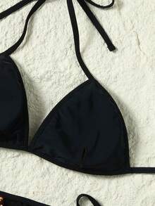 Swim SXY Women's Sequin Floral Tie-Front Bikini Swimsuit - Black - View 4