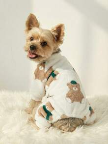 PETSIN 1件宠物猫狗通用抓绒保暖连体衣，熊图案 - 彩色 - 查看 2