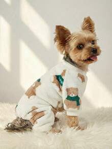 PETSIN 1件宠物猫狗通用抓绒保暖连体衣，熊图案 - 彩色 - 查看 3