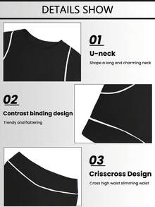 Dewbera Women's Sporty Casual Contrast Trim Cropped T-Shirt & Flare Pants Set 2pc Set Women - Black - View 5