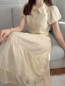 FRIFUL 女士纯色米色褶皱薄纱纹理宽松休闲两件套夏季 - 米色 - 查看 6