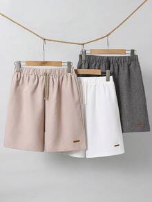 SHEIN 3pcs/Set Teen Boy Casual College Style White Solid Color Shorts With Elastic Waist And Decorative Rope,Summer Daily Wear,Sports,School,Parties - Multicolor - View 4