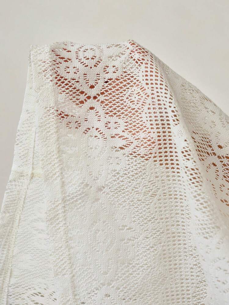 WOMEN'S APRICOT LOOSE CONTRAST LACE LONG SLEEVE SEMI-SHEER BLOUSE