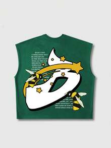 ROMWE MEN Men's Slogan & Cartoon Character Print Loose Fit Casual Tank Top - Dark Green - View 2