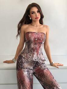 Modelyn Women's Leopard Print Single-Breasted Camisole Top And Pants Fashion 2 Pieces Set - Brown - View 4