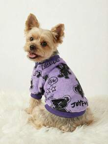 PETSIN 1 Pc Pet Cat/Dog Fleece Purple Black Bear Graphic Warm Crew Neck - Multicolor - View 1