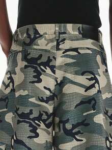 STYNVO Pantalones cortos casuales de media longitud para hombres, estilo callejero, estampado de camuflaje casual y suelto, adecuado para el uso diario, el transporte y el uso en la calle, pantalones cortos cargo con estampado de camuflaje de estilo callejero para hombres - Verde Oliva - Ver 6