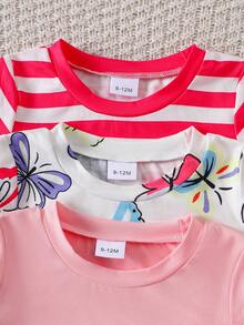 SHEIN 6件套女婴可爱优雅碎花短袖上衣短裤套装，春夏款 - 彩色 - 查看 6