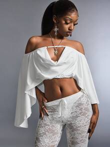 Amplova 2026 New White Off-Shoulder Oblique Shoulder Versatile Solid Color Comfortable Women Top - White - View 2