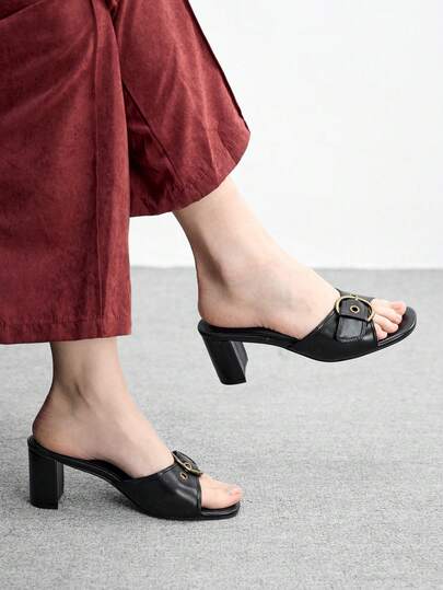 CUCCOO BIZCHIC Women's Round Toe Chunky Heel Elegant, Sweet, Romantic Leather High Heels, Peep Toe Shoes, Dress Shoes For Afternoon Tea, Date, Fashion Party, Work Outfit, Graceful Outfit, Versatile All-Match, Halloween Valentine's Day