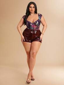 SHEIN BAE Plus Size Women Leopard Print Bodycon Bodysuit - Multicolor - View 6