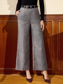 Vintamour 复古优雅女士长裤，带口袋和腰带，休闲工作裤，度假休闲裤，夏季春假女装，春假女装，冬季女装，休闲灰色长裤，高腰裤，商务裤，办公室裤，春季女装下装 - 灰色 - 查看 2