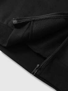 ROMWE MEN Áo nỉ nam in họa tiết Gothic, có mũ trùm đầu, khóa kéo phía trước và dây rút, kiểu dáng thường ngày. - màu đen - Xem 4