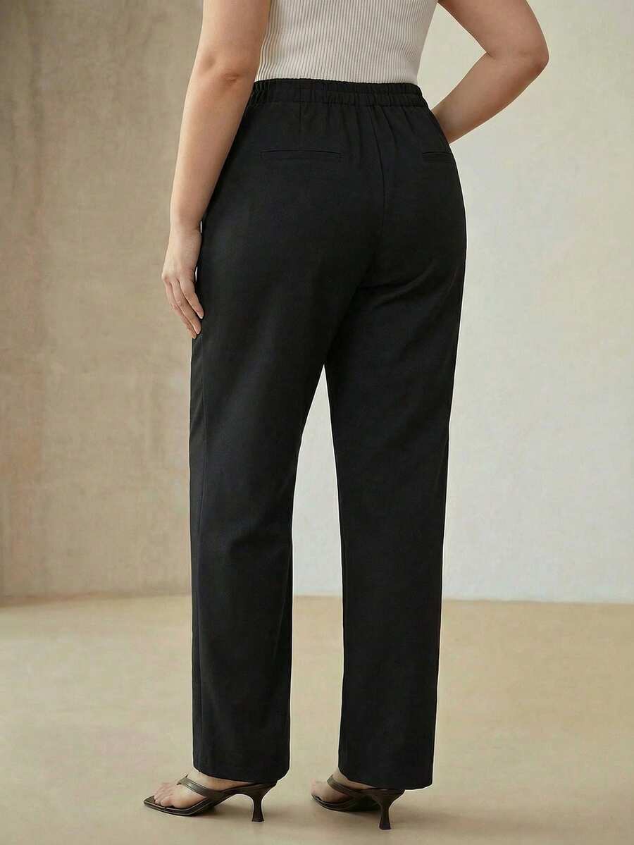 MOTF PREMIUM WOMEN'S PLUS AUTUMN TAILORED TAPERED PANTS - Black - View 2