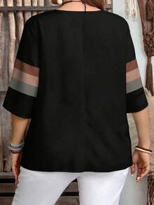 EMERY ROSE Áo kiểu nữ cỡ lớn cổ chữ V kẻ sọc tay lửng dáng suông nhiều màu sắc, chất liệu vải dệt. - Nhiều màu - Xem 2