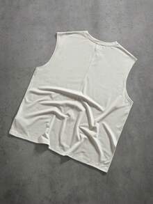 PAVTROS Men's Casual Everyday Commute Versatile Letter Print Loose White Tank Top, Summer - Khaki - View 2